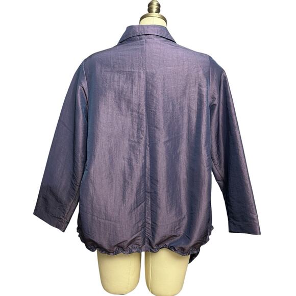A La Mode by XiAO Taffeta Jacket Womens M Purple Asymmetrical Button Lagenlook - Picture 4 of 16